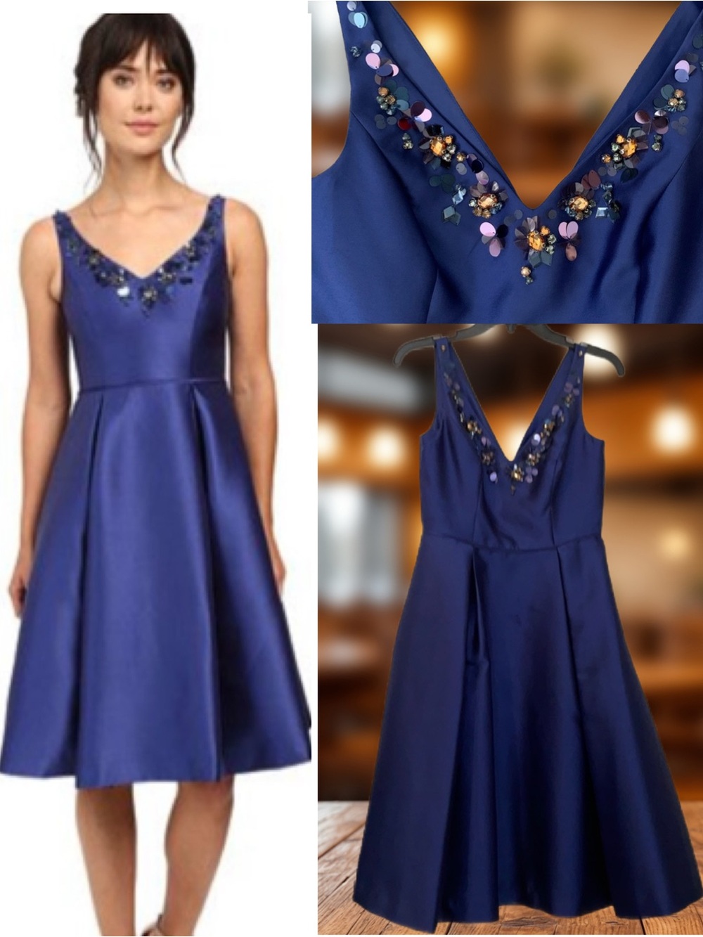 Adrianna Papell Fit and Flare Beaded Neck with Pockets